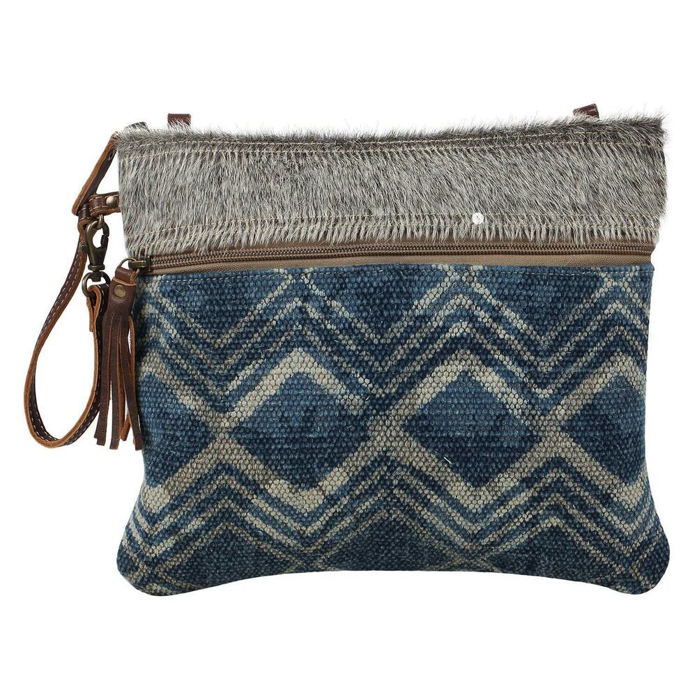 1747 Floto Blue Upcycled Canvas & Cowhide Leather Crossbody Bag S-1575